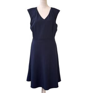 Alex Marie Navy Blue Sleeveless A-Line Dress V-Neck Zipper Back Size 12